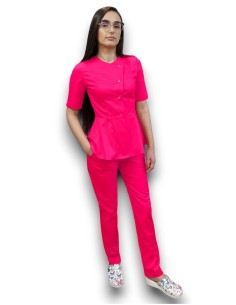 Costum medical ciclam petrecut basc, din tercot elastic