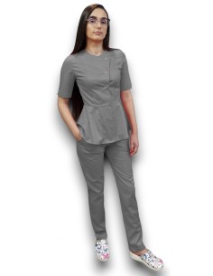 Costum medical gri petrecut basc, din tercot elastic