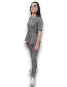 Costum medical gri petrecut basc, din tercot elastic 2