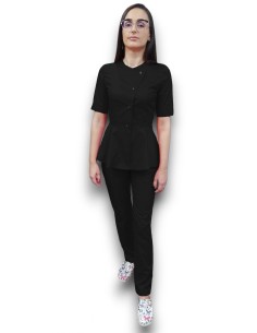 Costum medical negru petrecut basc, din tercot elastic