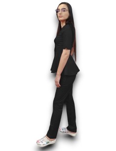 Costum medical negru petrecut basc, din tercot elastic 2
