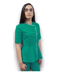 Halat medical verde spital petrecut basc, din tercot elastic, cu insertie florala