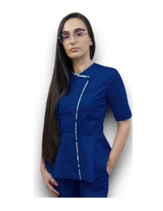 Halat medical bleumarin petrecut basc, din tercot elastic, cu insertie florala