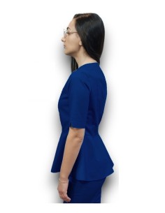 Halat medical bleumarin petrecut basc, din tercot elastic, cu insertie florala 2