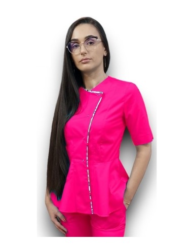 Halat medical ciclam petrecut basc, din tercot elastic, cu insertie florala