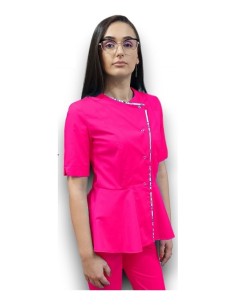 Halat medical ciclam petrecut basc, din tercot elastic, cu insertie florala