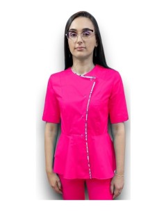 Halat medical ciclam petrecut basc, din tercot elastic, cu insertie florala 2