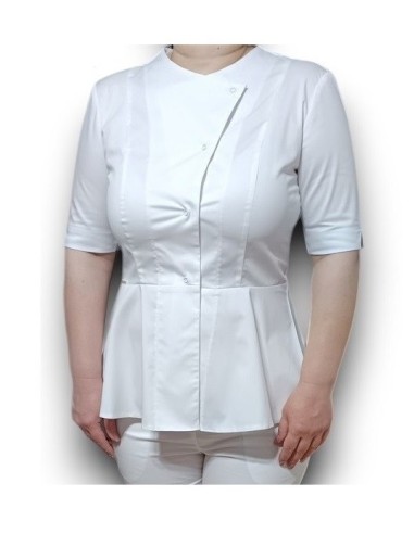 Halat medical alb petrecut basc, din tercot elastic