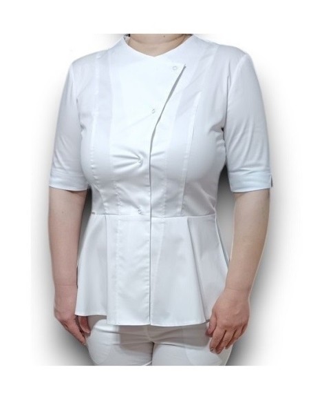 Halat medical alb petrecut basc, din tercot elastic Halat medical alb petrecut basc, din tercot elastic