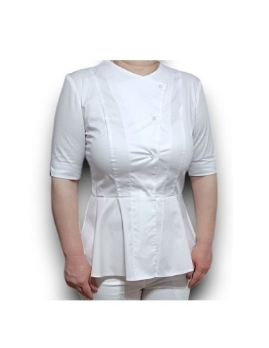 Halat medical alb petrecut basc, din tercot elastic