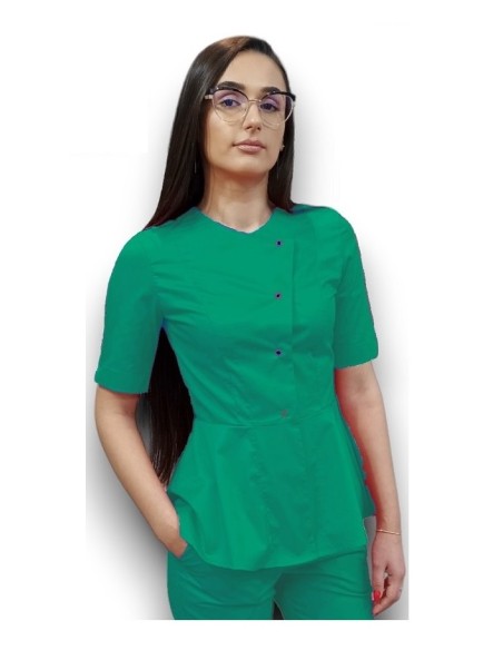 Halat medical verde spital petrecut basc, din tercot elastic Halat medical verde spital petrecut basc, din tercot elastic