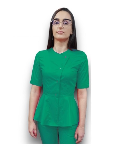 Halat medical verde spital petrecut basc, din tercot elastic Halat medical verde spital petrecut basc, din tercot elastic