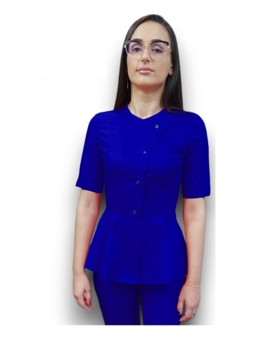 Halat medical albastru royal petrecut basc, din tercot elastic