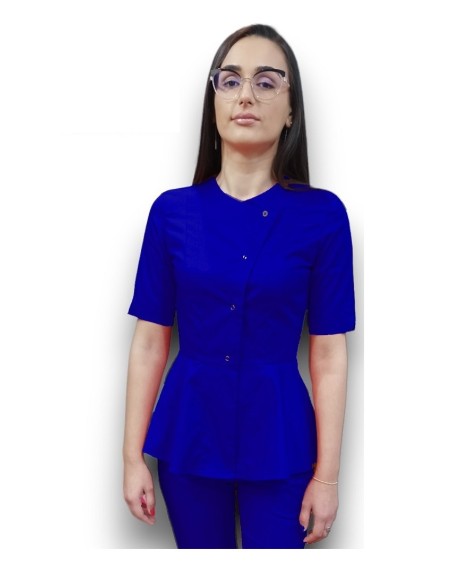 Halat medical albastru royal petrecut basc, din tercot elastic Halat medical albastru royal petrecut basc, din tercot elastic