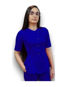 Halat medical albastru royal petrecut basc, din tercot elastic
