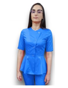 Halat medical albastru petrecut basc, din tercot elastic