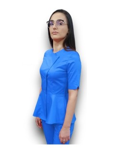Halat medical albastru petrecut basc, din tercot elastic 2
