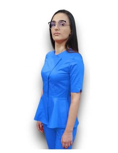 Halat medical albastru petrecut basc, din tercot elastic