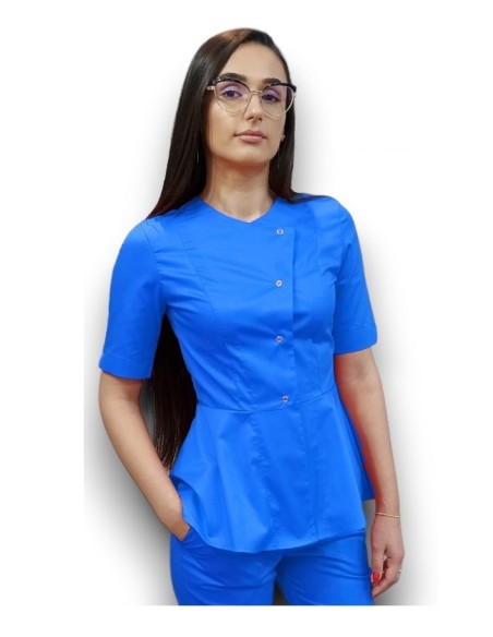 Halat medical albastru petrecut basc, din tercot elastic Halat medical albastru petrecut basc, din tercot elastic