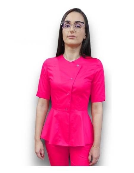 Halat medical ciclam petrecut basc, din tercot elastic Halat medical ciclam petrecut basc, din tercot elastic