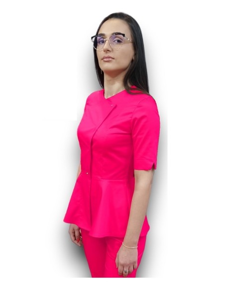 Halat medical ciclam petrecut basc, din tercot elastic Halat medical ciclam petrecut basc, din tercot elastic