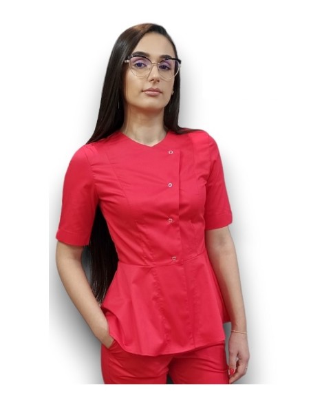 Halat medical rosu petrecut basc, din tercot elastic Halat medical rosu petrecut basc, din tercot elastic