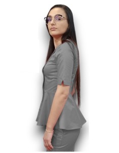 Halat medical gri petrecut basc, din tercot elastic 2