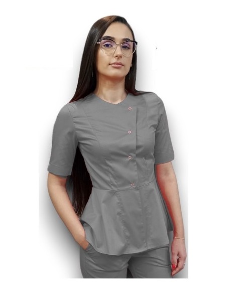 Halat medical gri petrecut basc, din tercot elastic Halat medical gri petrecut basc, din tercot elastic