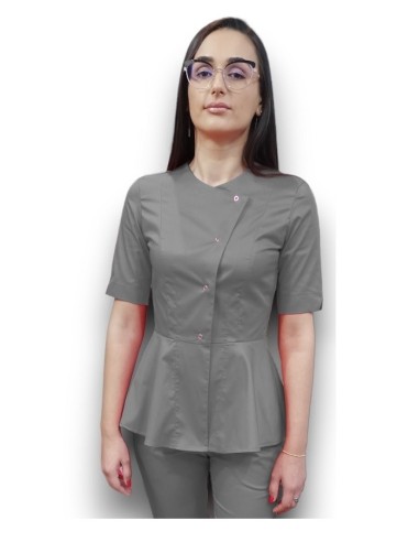 Halat medical gri petrecut basc, din tercot elastic