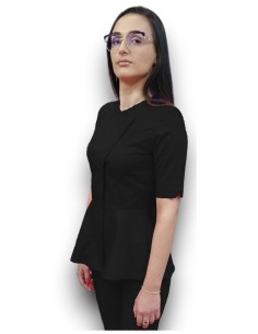Halat medical negru petrecut basc, din tercot elastic 2