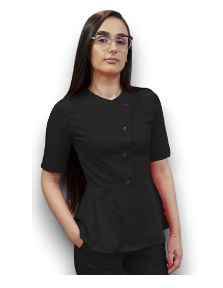 Halat medical negru petrecut basc, din tercot elastic Halat medical negru petrecut basc, din tercot elastic