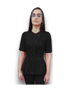 Halat medical negru petrecut basc, din tercot elastic