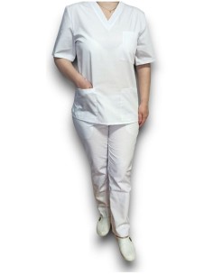 Costum medical alb, bluza cu anchior, din tercot elastic 2