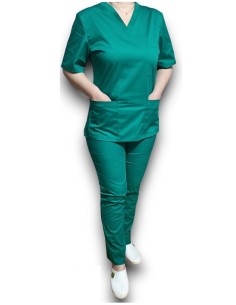 Costum medical verde spital, bluza cu anchior, din tercot elastic