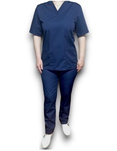 Costum medical bleumarin, bluza cu anchior, din tercot elastic