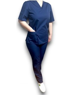 Costum medical bleumarin, bluza cu anchior, din tercot elastic 2