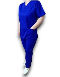 Costum medical albastru royal, bluza cu anchior, din tercot 2