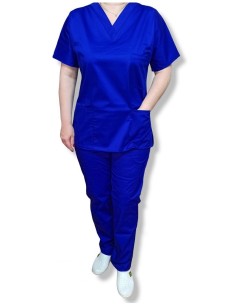 Costum medical albastru royal, bluza cu anchior, din tercot