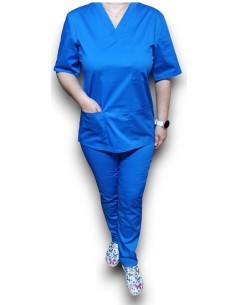 Costum medical albastru, bluza cu anchior, din tercot elastic