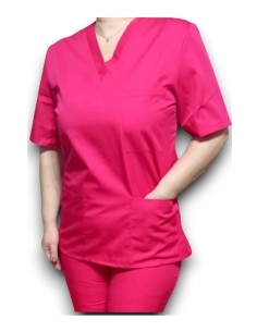 Costum medical ciclam, bluza cu anchior, din tercot elastic 2