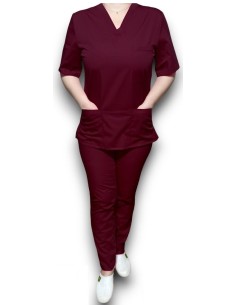 Costum medical grena, bluza cu anchior, din tercot fix