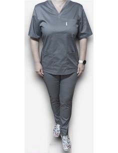 Costum medical gri, bluza cu anchior, din tercot elastic