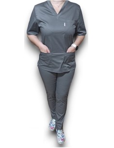 Costum medical gri, bluza cu anchior, din tercot elastic 2