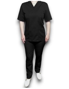 Costum medical negru, bluza cu anchior, din tercot elastic 2