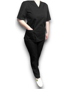 Costum medical negru, bluza cu anchior, din tercot elastic