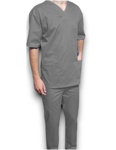Costum medical barbatesc, cu anchior, din tercot elastic alb 2