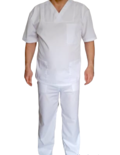 Costum medical barbatesc, cu anchior, din tercot elastic alb