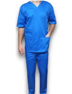 Costum medical barbatesc, cu anchior, din tercot elastic albastru