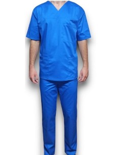 Costum medical barbatesc, cu anchior, din tercot elastic albastru 2