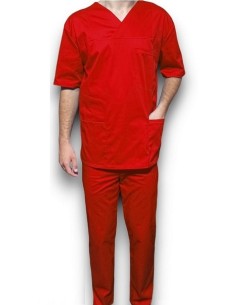 Costum medical barbatesc, cu anchior, din tercot elastic rosu 2